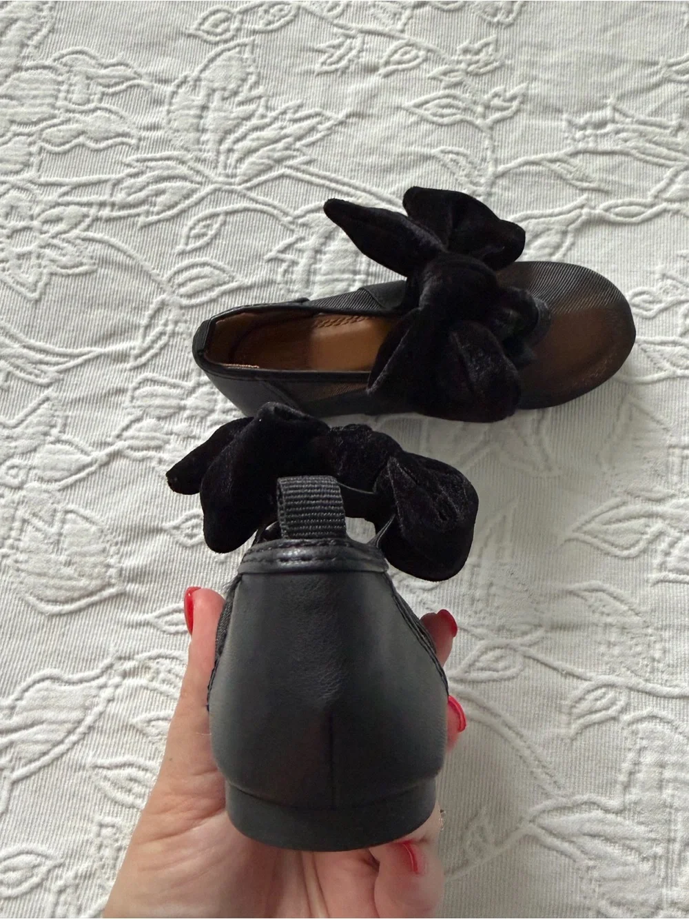 H&M Girls 7.5 mesh Black Velvet Bow Mary Jane Kids Shoes